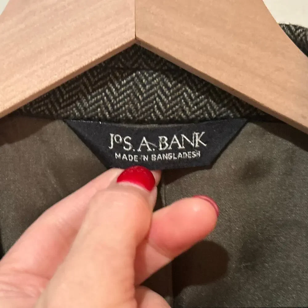 Jos. A. Bank 100% Wool Brown Herringbone Jacket Sport Coat 40R 2-Button Close